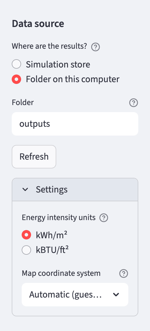 The Settings box in the sidebar